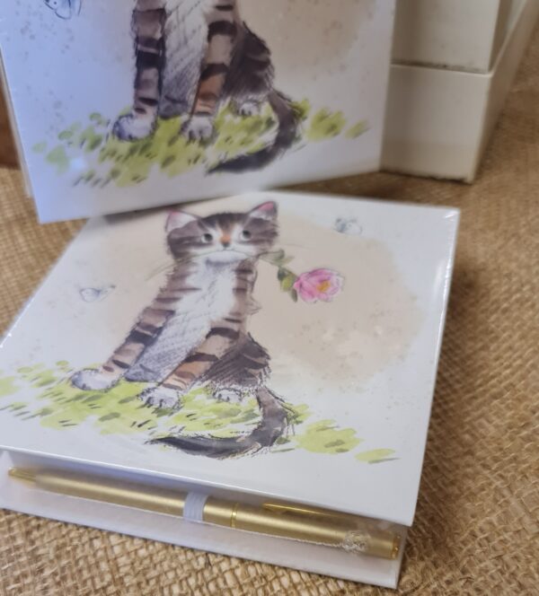 Cat with Rose Memo Pad Including Pen