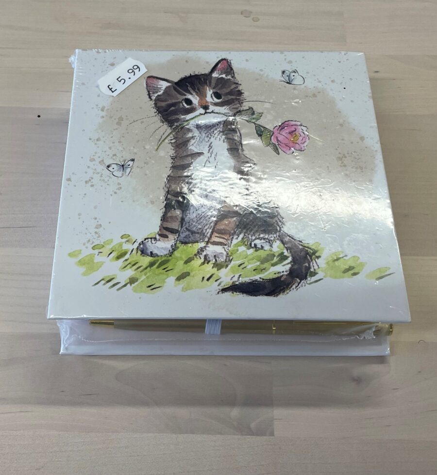 Cat with Rose Memo Pad Including Pen