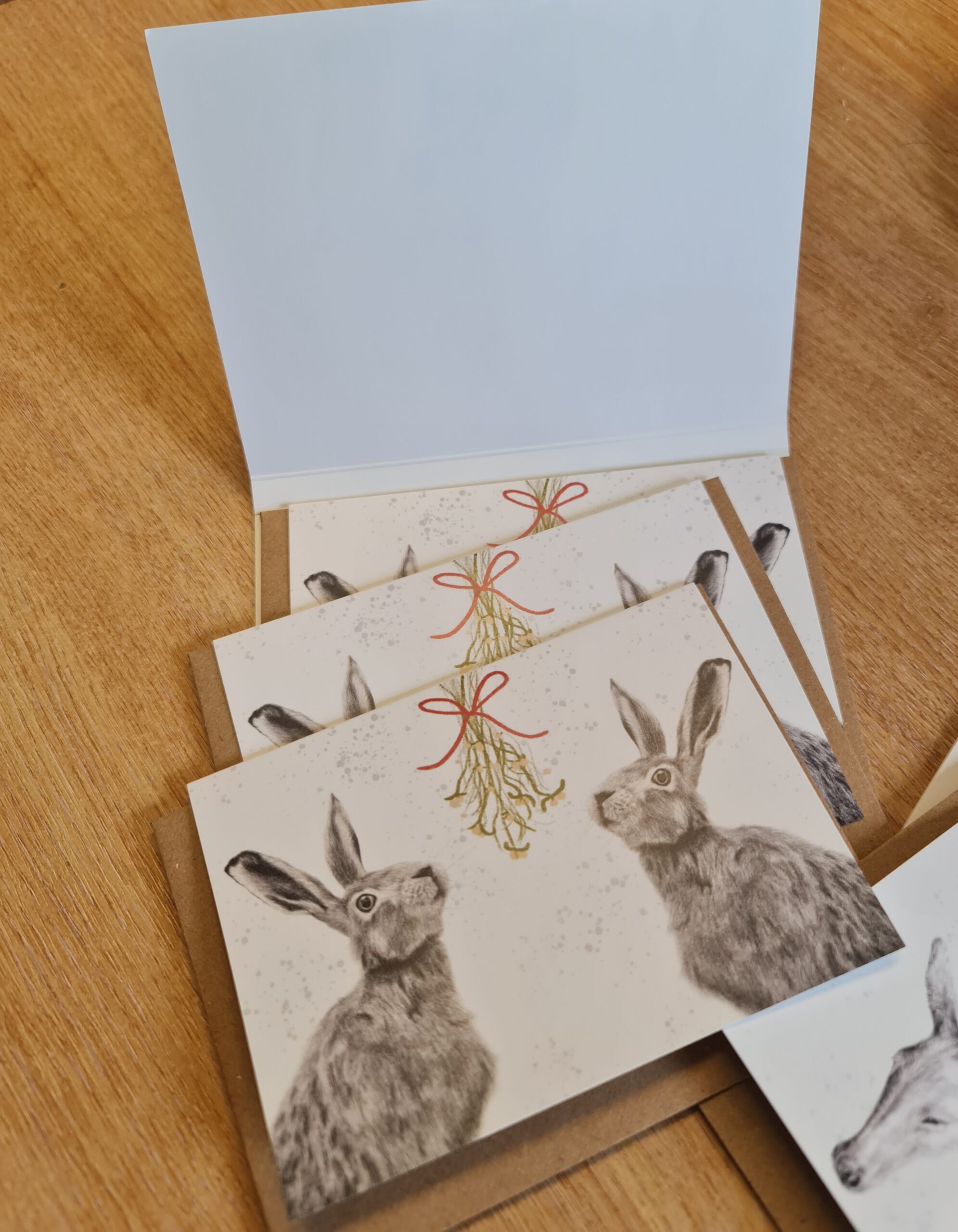 Mistletoe Hare & Donkey - Hand Drawn Eco Christmas Card Pack Of 6 - Image 3