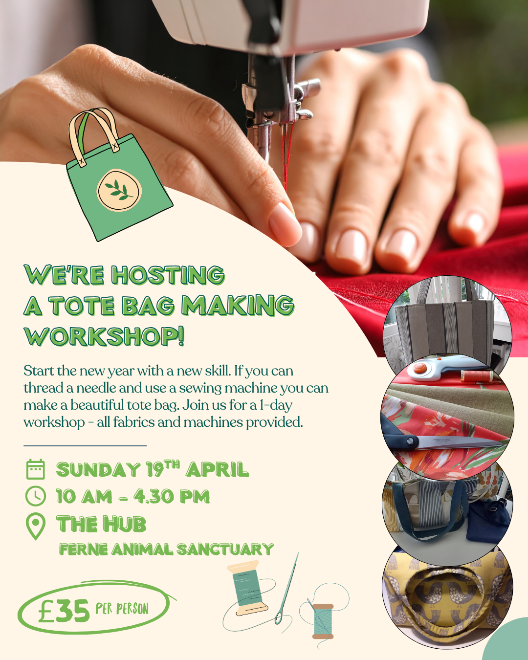 Tote Bag Workshop poster (2) Ferne Animal sanctuary Tote bag workshop